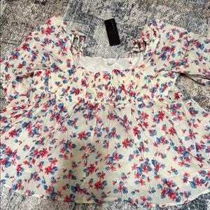Women’s Cream Floral Smocked Peasant Top - Brand: